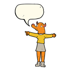 cartoon pointing fox woman with speech bubble