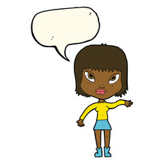 cartoon woman making gesture with speech bubble