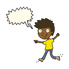cartoon crazy excited boy with speech bubble