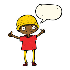 cartoon boy with positive attitude with speech bubble