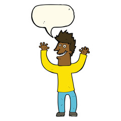 cartoon excited man with speech bubble