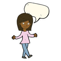 cartoon woman with no worries with speech bubble