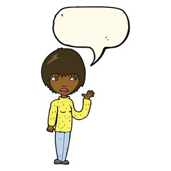 cartoon woman waving with speech bubble