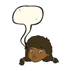 cartoon pretty female face with speech bubble