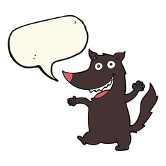 cartoon happy wolf with speech bubble