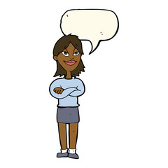 cartoon proud woman with speech bubble