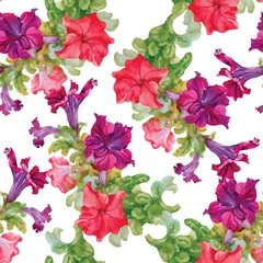 Tuinposter Seamless patterns with Beautiful flowers, watercolor illustration © kostanproff
