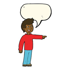 cartoon happy man pointing and laughing with speech bubble