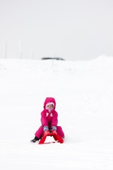 Fototapeta na wymiar sledding little girl