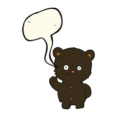cartoon waving black bear cub with speech bubble