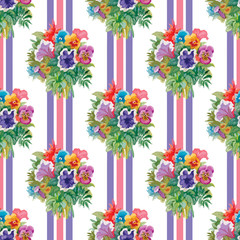 Obraz premium Seamless patterns with Beautiful flowers, watercolor illustration