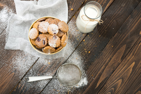 Cookies on the wooden table.