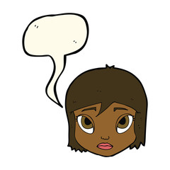 cartoon female face with speech bubble