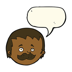 cartoon man with mustache with speech bubble