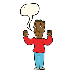 cartoon man surrendering with speech bubble