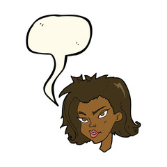 cartoon female face with speech bubble