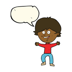 cartoon happy boy laughing with speech bubble
