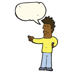 cartoon man pointing with speech bubble