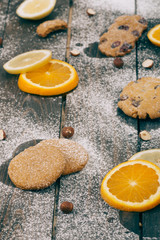 Cookies on the wooden table.