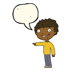 cartoon happy boy laughing with speech bubble