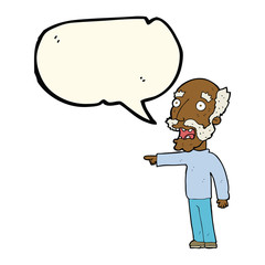 cartoon scared old man pointing with speech bubble