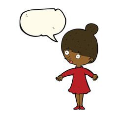 cartoon surprised woman with speech bubble