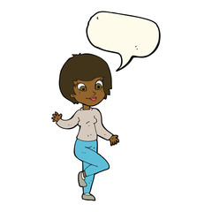 cartoon woman waving with speech bubble