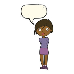 cartoon surprised girl with speech bubble