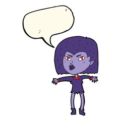 cartoon vampire girl with speech bubble