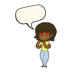 cartoon woman in love with speech bubble