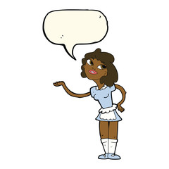 cartoon waitress serving with speech bubble