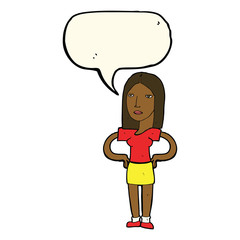 cartoon woman with hands on hips with speech bubble