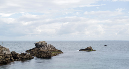 Fototapeta na wymiar view of the wild coast of a brittany island during summer