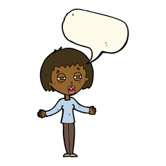 cartoon suspicious woman with speech bubble