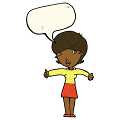 cartoon woman giving thumbs up symbol with speech bubble