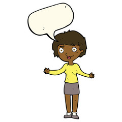 cartoon confused woman with speech bubble