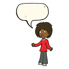 cartoon surprised woman with speech bubble