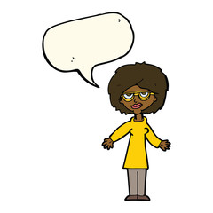 cartoon woman wearing glasses with speech bubble