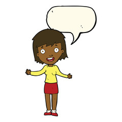 cartoon excited woman with speech bubble