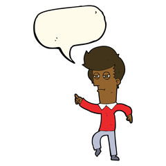 cartoon man accusing with speech bubble