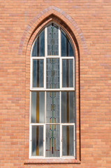 Fototapeta na wymiar Window at the Dutch Reformed Church in Boshof