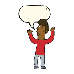 cartoon nervous man with speech bubble