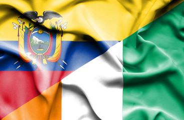 Waving flag of Ivory Coast and Ecuador