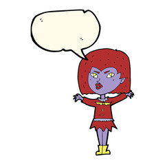 cartoon vampire girl with speech bubble