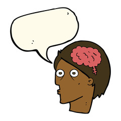 cartoon head with brain symbol with speech bubble