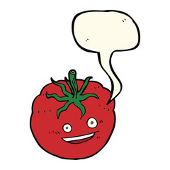 cartoon happy tomato with speech bubble