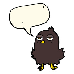 cartoon bored bird with speech bubble