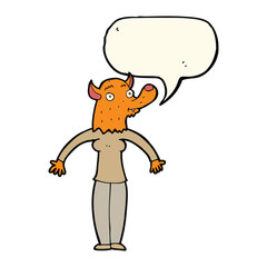 cartoon friendly fox woman with speech bubble