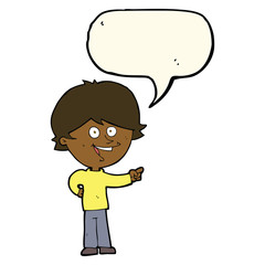 cartoon boy laughing and pointing with speech bubble