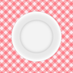 White Plate on a Checkered Tablecloth Vector Illustration